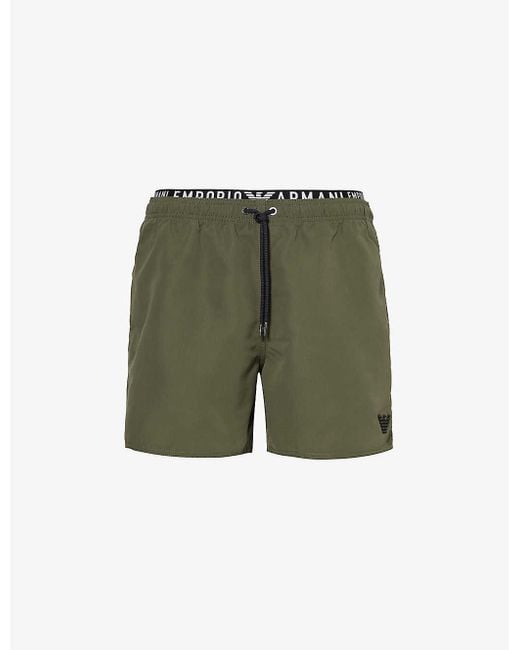 Emporio Armani Green Drawstring Branded-waistband Swim Shorts for men