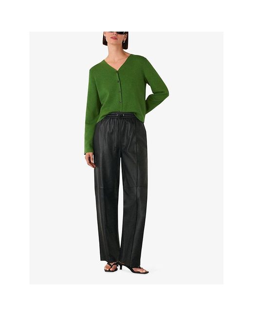 Whistles Green V-Neck Regular-Fit Stretch Cotton-Blend Cardigan