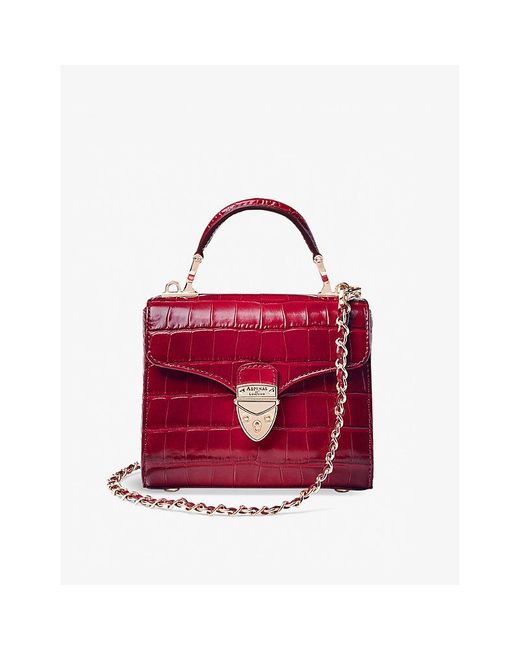 Aspinal Red Mayfair Mini Croc-embossed Leather Shoulder Bag