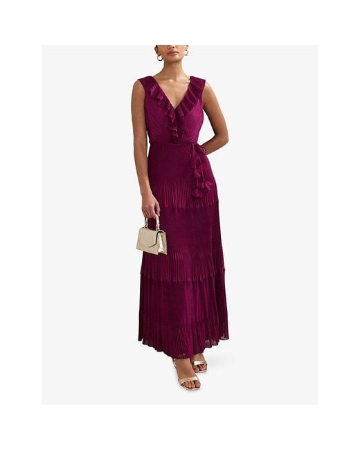 Phase Eight Purple Klana Ruffle-Trim Sleeveless Woven Maxi Dress
