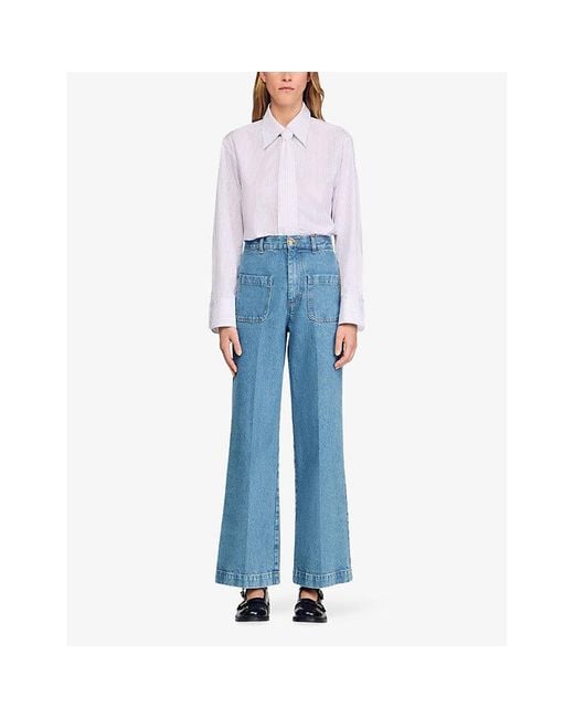 Sandro Blue Wide-Leg High-Rise Denim Jeans