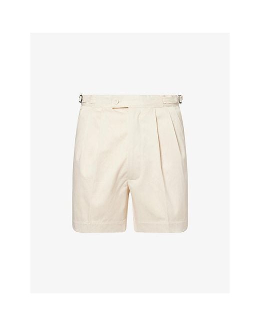 Percival Natural Blake Double-Pleated Cotton Shorts for men