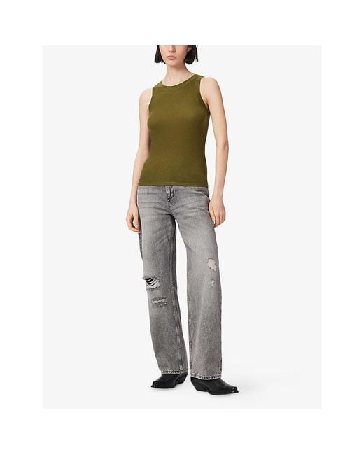 AllSaints Green Rina Round-Neck Sleeveless Stretch-Woven Tank