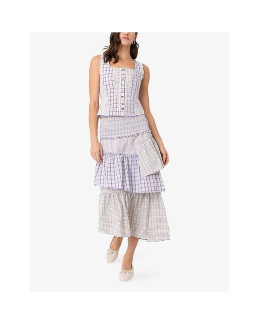 Amy Lynn Blue Thea Tiered Cotton Midi Skirt