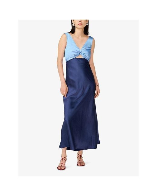 OMNES Blue Maggy Colour-Block Satin Midi Dress