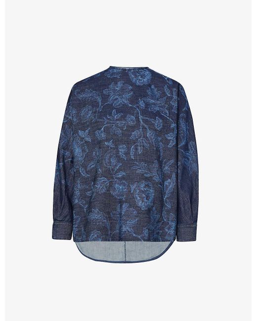 Weekend by Maxmara Blue Albio Floral-pattern Denim Shirt