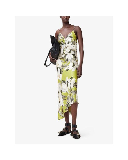 AllSaints Metallic Alexia Flora-Print Woven Midi Dress