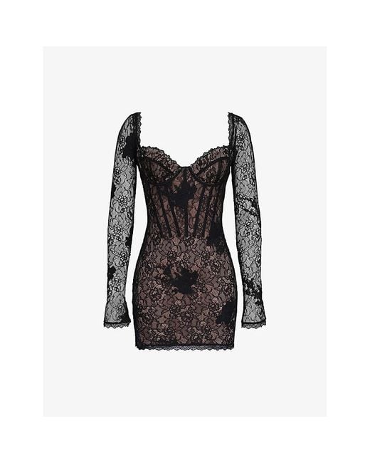 House Of Cb Lucienne Stretch Floral-Lace Mini Dress Xs (A-C Cup) in Black |  Lyst
