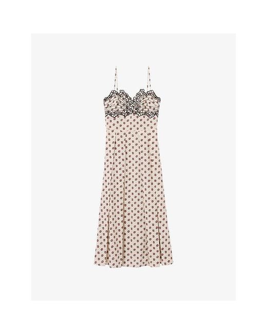 Claudie Pierlot Natural Embroidered Floral-Print Cotton Midi Dress