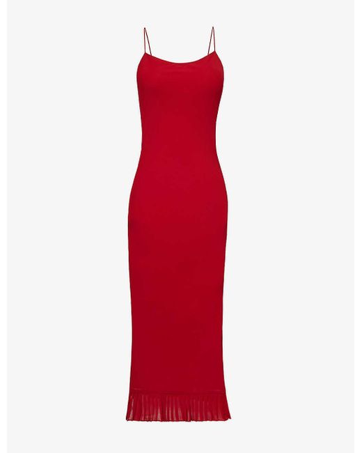 Reformation Red Suki Pleated-hem Crepe Maxi Dress