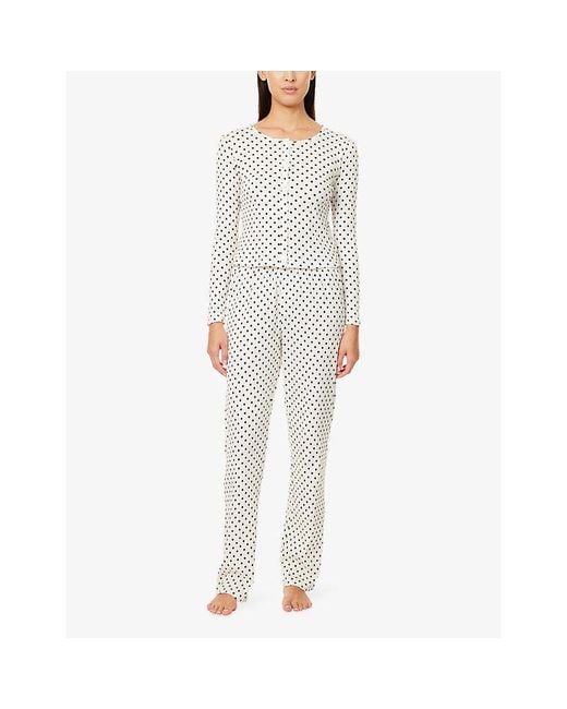 THE NAP CO White Pointelle Cardigan And Trouser Cotton-Knit Pyjama Set