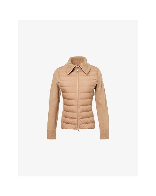 Moncler Women's Natural Tricot Contrast-Knitted Shell-Down Cardigan - Main Image