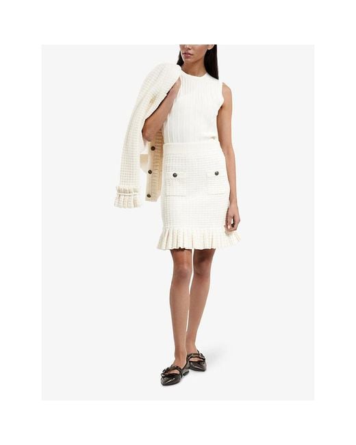 The Kooples White Patch-Pocket Ruffled Knitted Mini Skirt