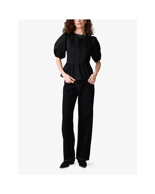 OMNES Black Tiana Puff-Sleeve Cotton Top