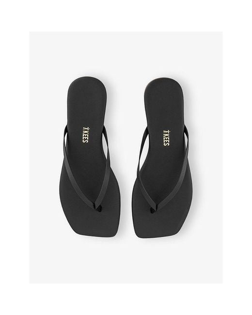 TKEES Black Lily Leather Flips-Flops