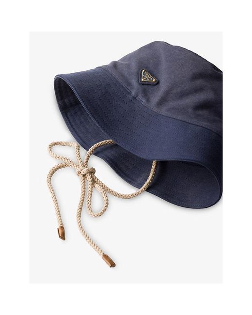 Prada Blue Logo-Embellished Satin Bucket Hat