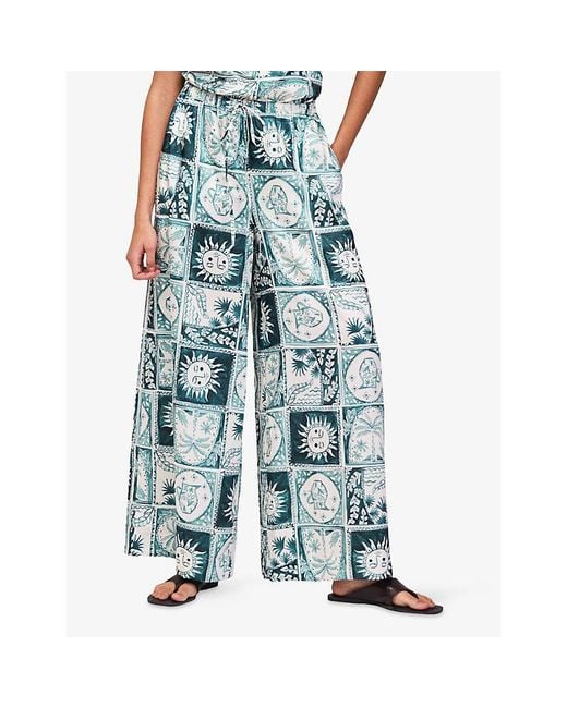 Ro&zo Blue Zodiac-Print Wide-Leg Woven Trousers