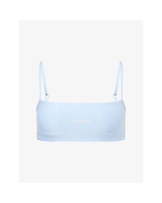 Cheap Monday Blue Olympic Embroidered Stretch-Jersey Sports Bra