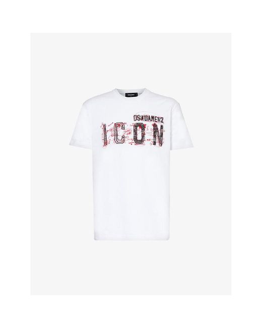 DSquared² White Icon Logo-print Regular-fit Cotton-jersey T-shirt for men