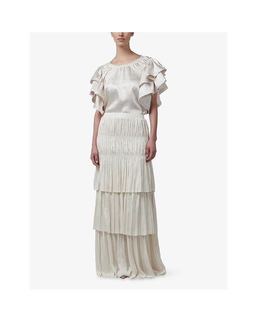 eem White Tiered A-Line Wove Maxi Skirt
