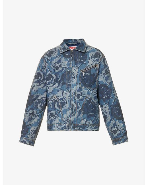 KENZO Pixel Graphic-print Relaxed-fit Denim Jacket in Blue for Men ...