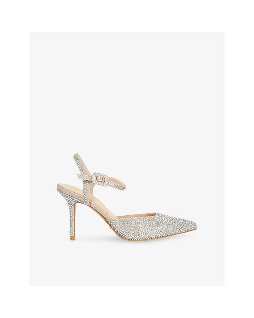 Dune White Confident Woven Heeled Sling-Back Courts