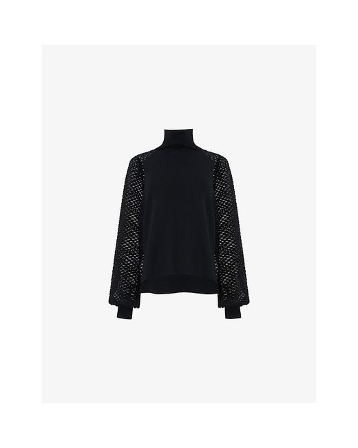 eem Black Mesh-Sleeve Knitted Jumper