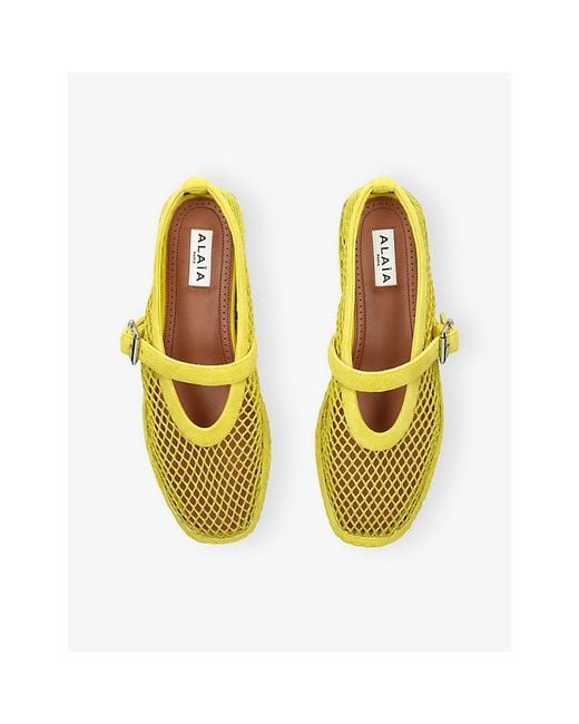 Alaïa Yellow Fishnet Suede Espadrille