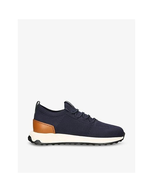 Tod's Blue Run 63K Calzino Panelled Knitted And Leather Mid-Top Trainers for men
