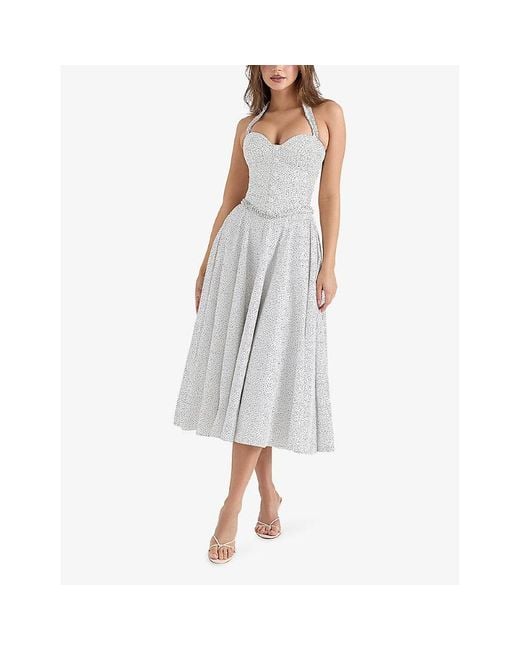House Of Cb White Georgie Polka-Dot Stretch-Cotton Midi Dress Xs (A-C Cup)