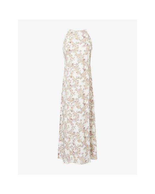 ME+EM White Sleeveless Graphic-Pattern Crepe Maxi Dress