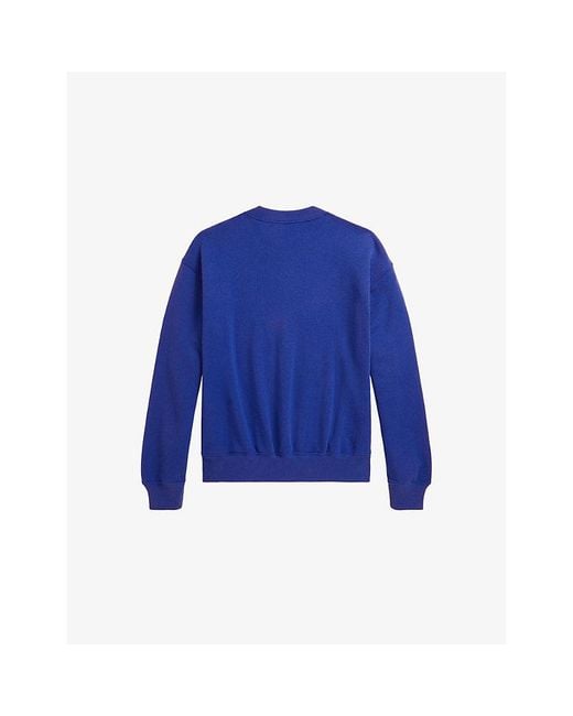 Polo Ralph Lauren Blue Crewneck Bear-Motif Cotton-Jersey Sweatshirt