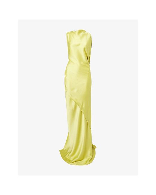 Victoria Beckham Yellow Sleeveless Draped Satin Maxi Gown