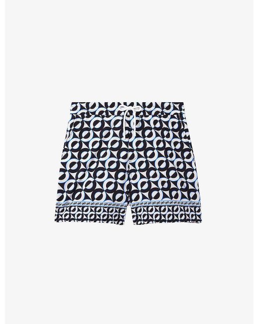 Reiss White Fitzroy Graphic-print Stretch Recycled-polyester Swim Shorts for men
