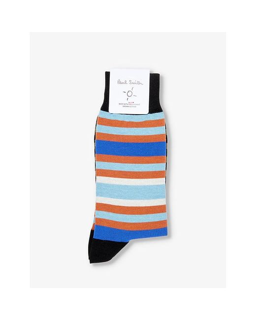 Paul Smith Blue Stripe-pattern Cotton-blend Knitted Socks for men
