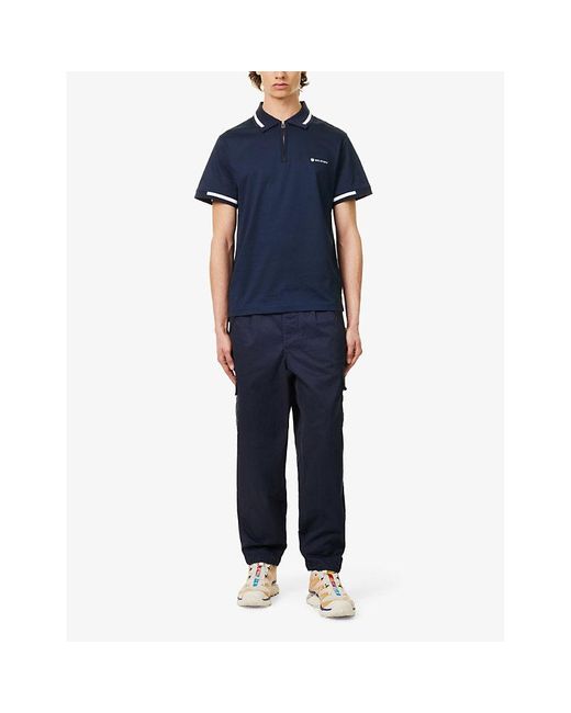 Belstaff Blue Branded-print Short-sleeved Cotton-jersey Polo Shirt X for men