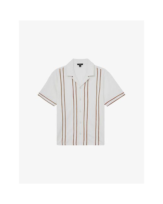 Reiss White Sander Cuban-Collar Striped Stretch-Woven Shirt for men