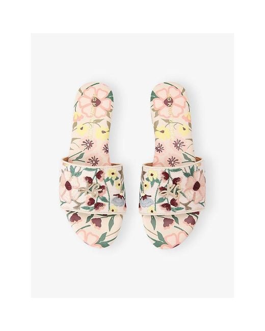 KG by Kurt Geiger Natural Rosetta Embroidered Flat Woven Sandals