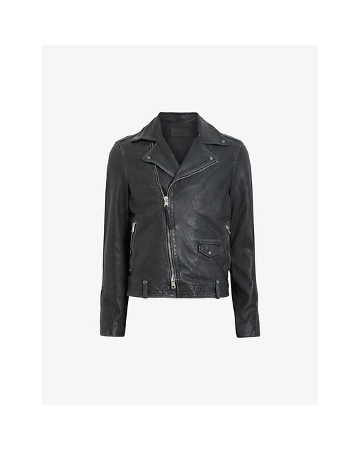 AllSaints Black Rosser Regular-fit Leather Biker Jacket