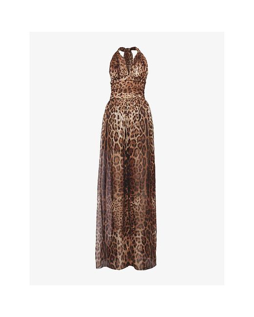 Dolce & Gabbana Brown Leopard-print Slim-fit Silk Maxi Dress