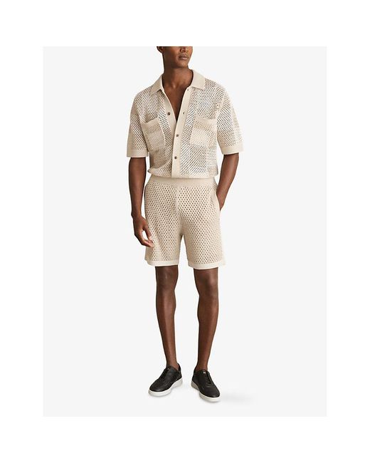 Reiss Natural Alfred Checkerboard-Pattern Cotton-Knit Shirt for men