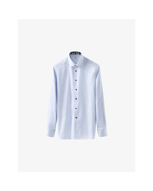 Eton of Sweden Blue Signature Floral-trim Regular-fit Cotton-twill Shirt for men