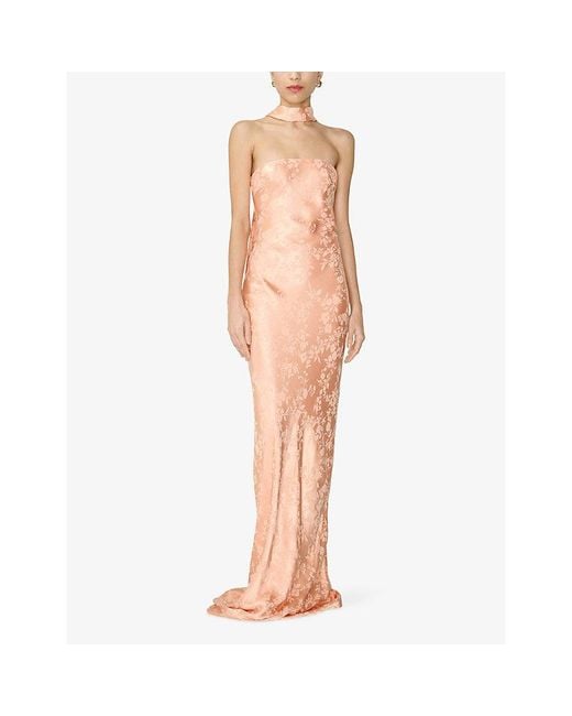OMNES Orange Amdra Strapless Jacquard Satin Maxi Dress