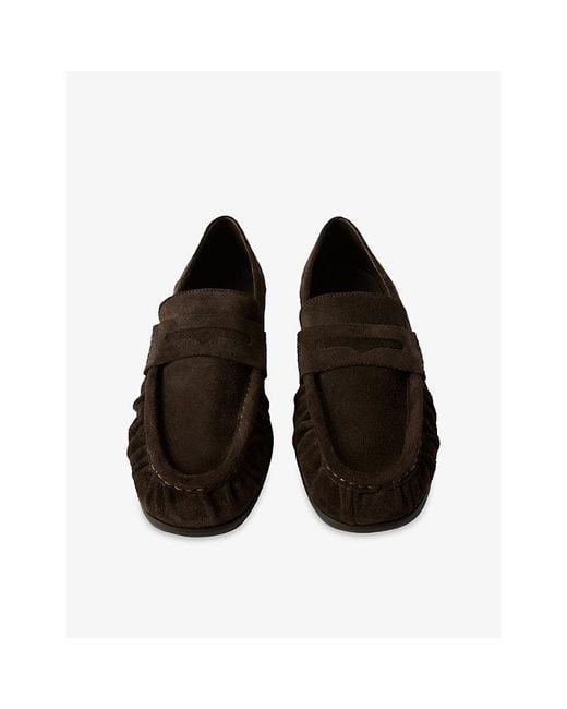Whistles Black Ruched Suede Loafers