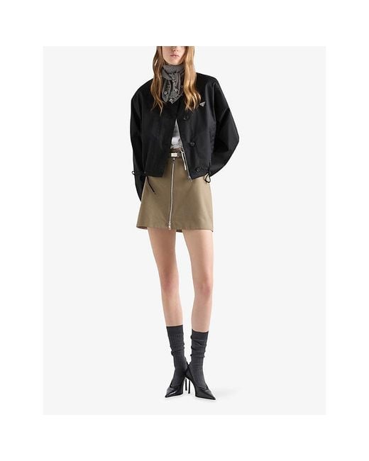 Prada Natural Zip-Up Branded Cotton Mini Skirt