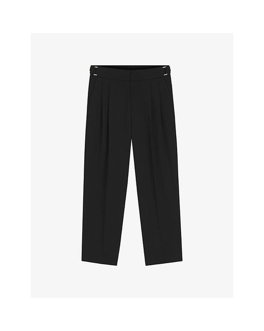 HUGO Black Wide-Leg Adjustable-Waist Woven Trousers for men