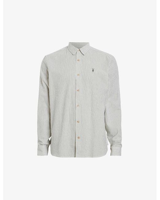 AllSaints White Villard Logo-embroidered Striped Organic-cotton Shirt for men