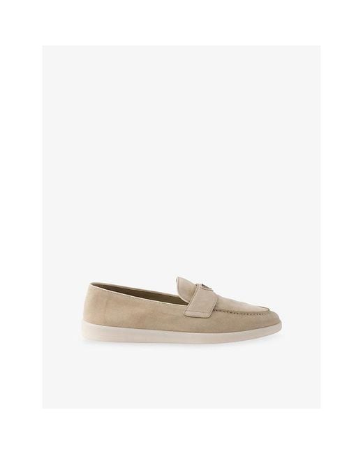 Prada Natural Triangle-Plaque Suede Loafers for men