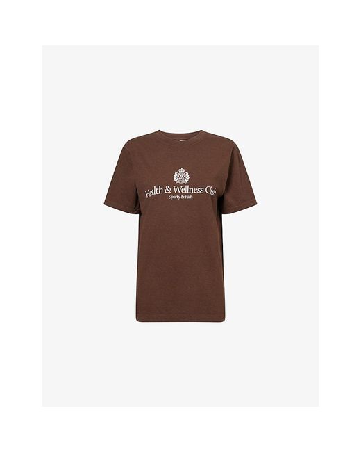 Sporty & Rich Brown Farm Crest Printed Cotton T-Shirt