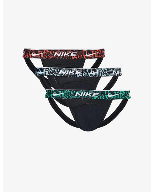 Nike Black Logo-waistband Pack Of Three Stretch-cotton Jockstraps for men